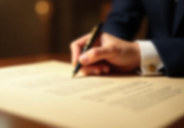 Close up of a fountain pen and a high-quality legal document on a desk